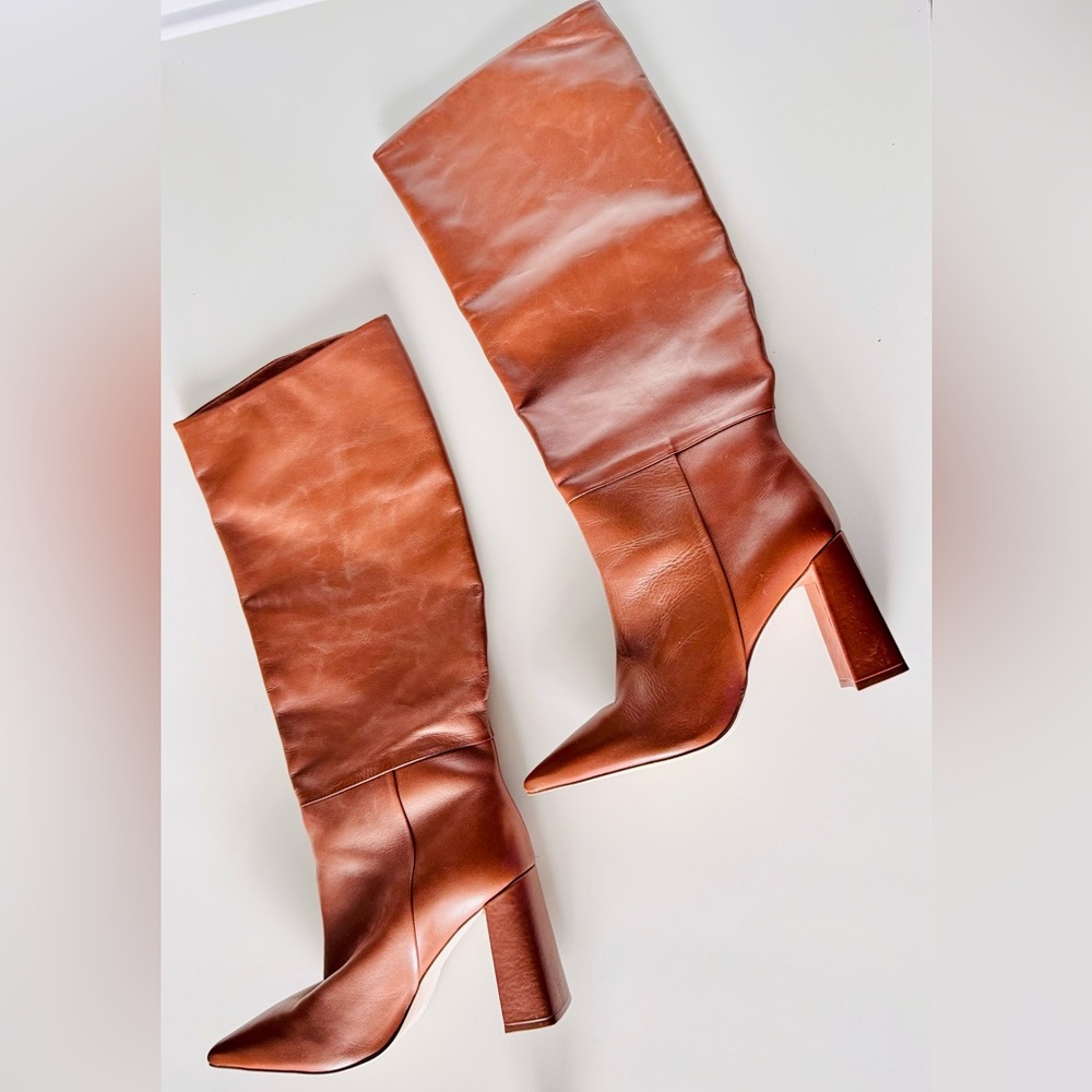 STEVE MADDEN Handles Leather Cognac Tan Tall Heeled Boots - Picture 4 of 12